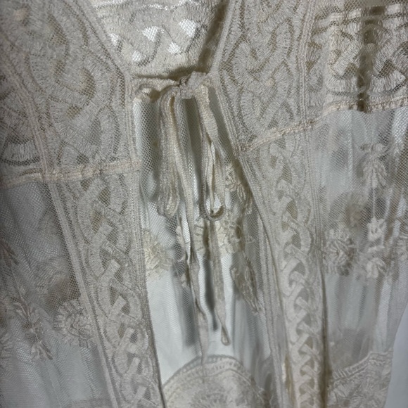 Rebellion cream embroidered mesh sleeveless tie front boho duster mermaidcore - Picture 7 of 10